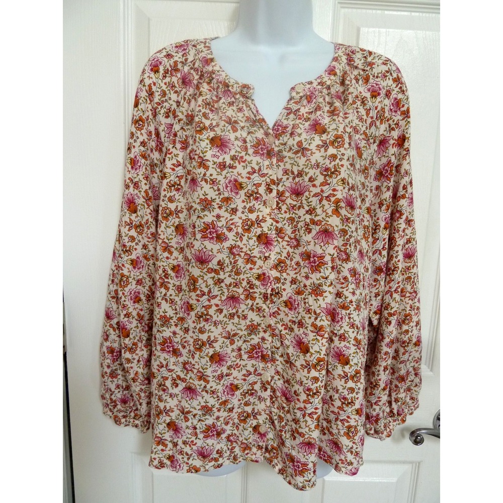 *OLD NAVY Sz L, 12/14 Balloon Sleeve Button Up Blouse Rayon Cottagecore Floral*